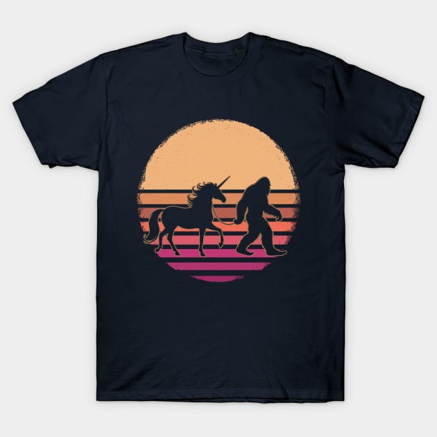 Vintage Bigfoot Sasquatch Walking Unicorn Horse T-Shirt by Cuteness Klub